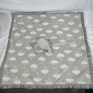 Parents Choice Gray Elephant Baby Lovey Clouds Security Blanket Plush Big Satin